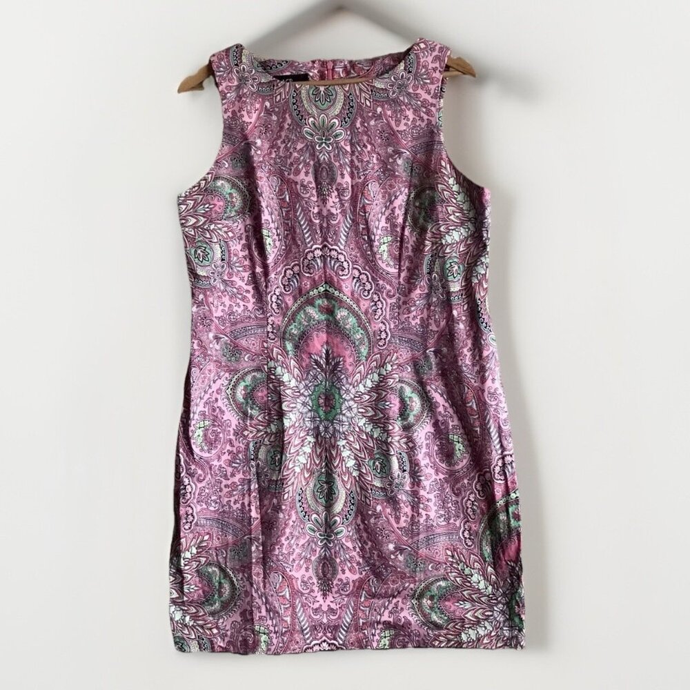 AGB Women's Sleeveless Paisley Print Shift Dress Pink Multicolor Size 16